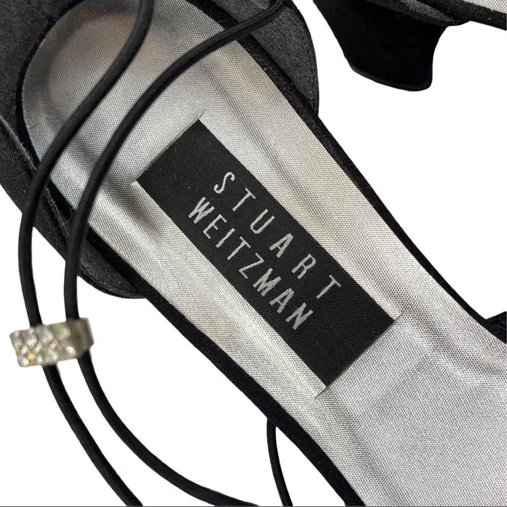 Vintage Stuart Weitzman Black Crystal Embellished D'orsay Style Guipure Heels